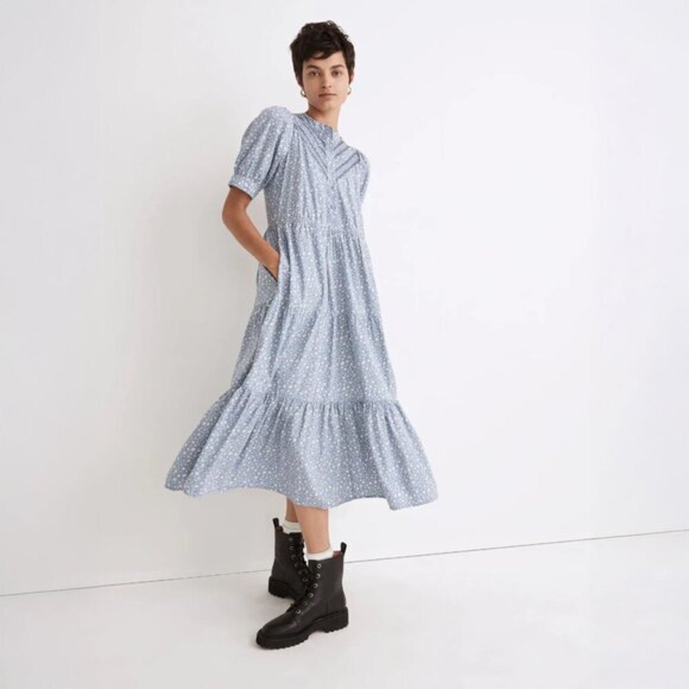 Madewell Embroidered Puff Sleeve Midi Dress in Cottage Garden - sz Medium
